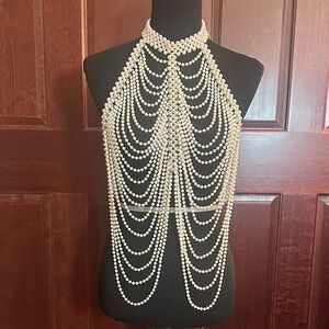 Stunning Pearl Beaded Statement Halter Necklace